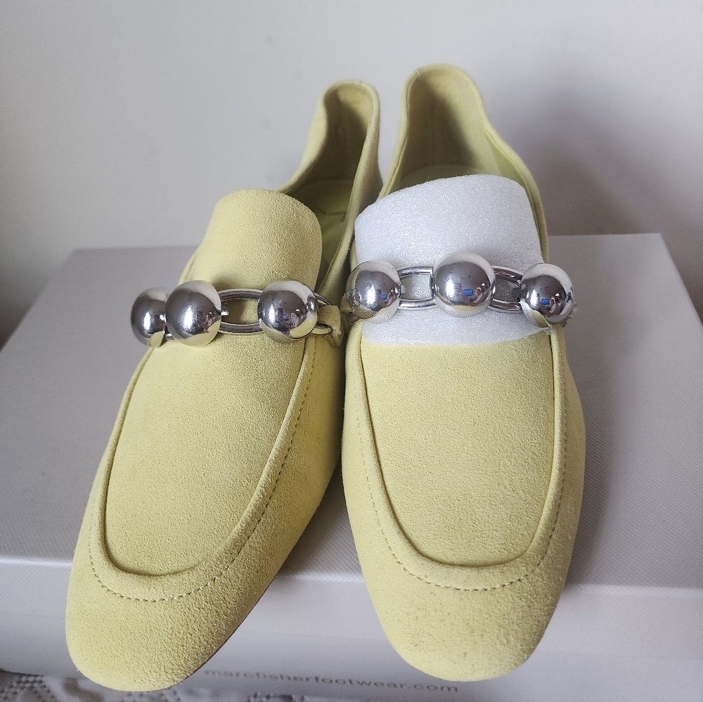 Marc Fischer Melenda Yellow 700 Suede Loafers with Silver Accents